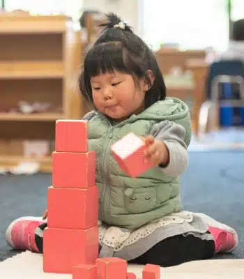 Little Montessori Girl Stacking Blocks