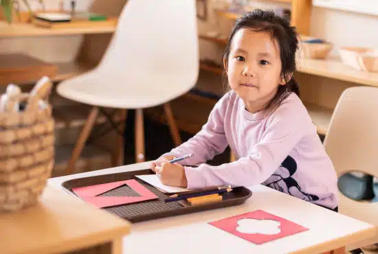 Montessori Girl Working With Shapes