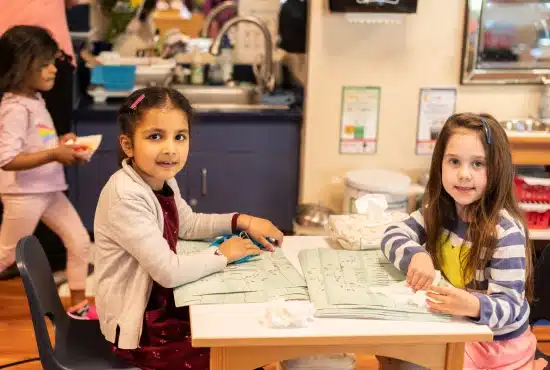 Montessori Kindergarten Girls at Table